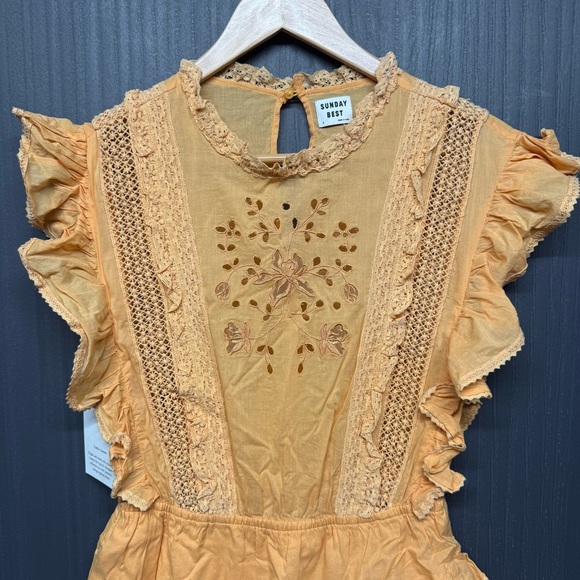 Aritzia Sunday Best Harriet Ruffled Peach Apricot Orange Mini Dress Size 6 NWT - Picture 3 of 11